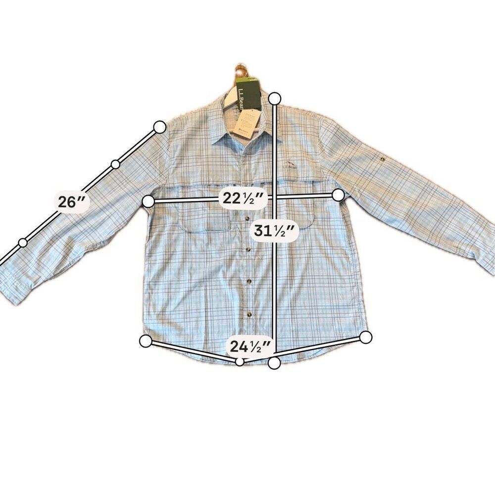 L.L. Bean NWT tropicwear blue plaid button down UPF 50 size large - Picture 10 of 11